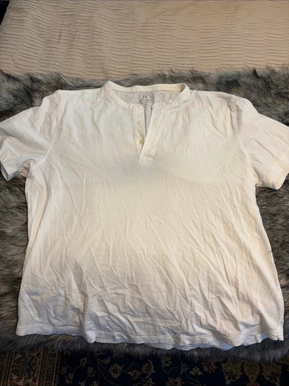 Banana Republic White Organic Cotton Henley Button-Down Shirt - Men's